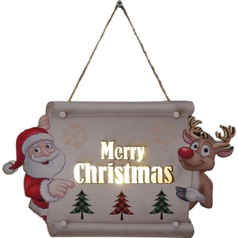 Panneau Porte Noel En Bois - Lumiere Led Integree - Dimensions 30x17 5x2 4 Cm - Pour Porte D Entree Mur Ou Salle De Sejour - 1 Unite (1/5)