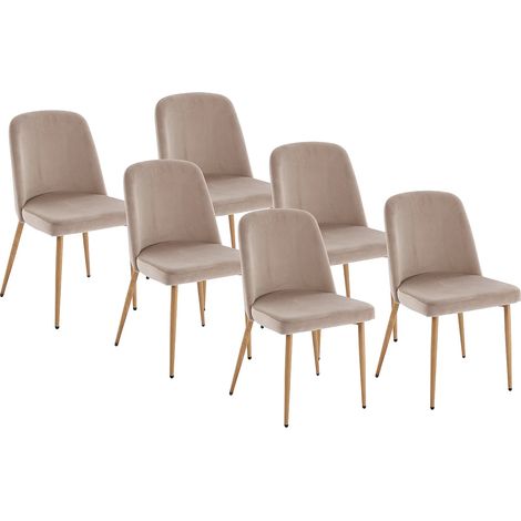 Sedia in Velluto e Metallo effetto legno Beige  - Lotto di 6 - MINAGRI (1/5)