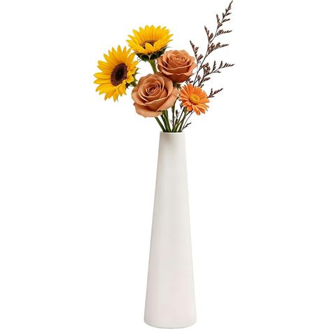 Vase à bourgeons en céramique blanc - Grand vase conique à tige unique - Vase décoratif pour la maison et le bureau - Décoration d'intérieur et de mariage (1/5)