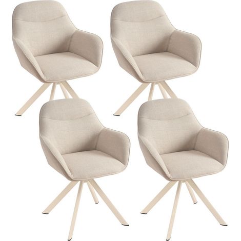 Esszimmerstühle 4er Set Beige mit Armlehne, 360° drehbar, Polyester, Metallbeine (1/5)