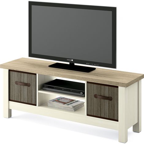 Meuble TV 2 portes coloris Pin/Cambrian - Hauteur 51 x Longueur 130 x Profondeur 41 cm -PEGANE-