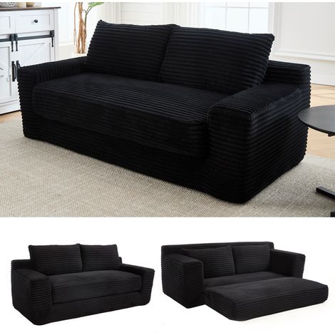Canapé-lit 2 places en tissu noir, sans montage, gain de place pour studio – MEUBLIV (1/5)