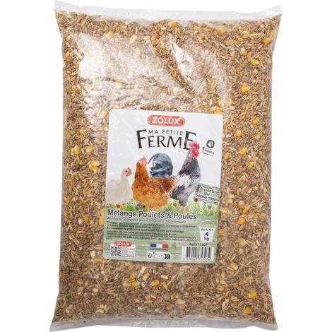 Zolux – Aliment composé pour poules et coqs d'ornement 4 kg – Mélange équilibré avec blé, maïs, sorgho, orge, avoine – Favorise croissance et bien-être
