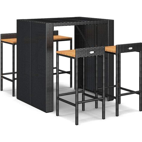 Maison Exclusive - Set Bar Giardino 5 pz Nero Polyrattan e Legno Massello Acacia (1/5)