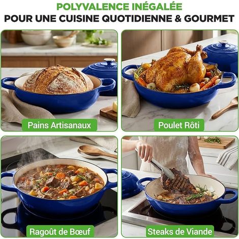 Enamelled Cast Iron Bread Oven with Dome Lid - Dutch 26cm Casserole for Sourdough Bread, Artisanal Bread, Stewing, Steaming, Oven 260°C, Induction Friendly, Silicone Gloves (1/2)