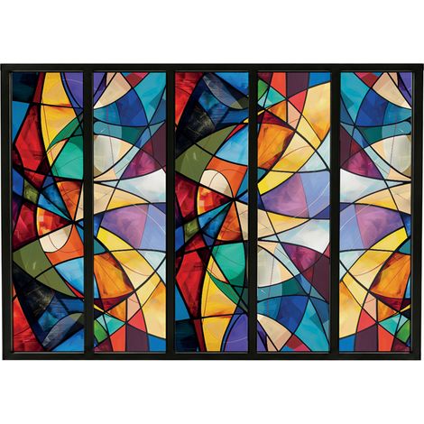 Verrière atelier intérieure aluminium noir 5 vitrages 168 x 117 cm - Décor géométrique - Virtuoso - multicolore et transparent - Verre trempé (1/5)