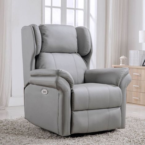OAKFORD GREY ELECTRIC BONDED LEATHER  AUTO RECLINER WING BACK LOUNGE CHAIR WITH USB (1/5)