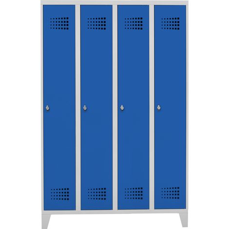 STIER Garderobenspind Premium mit Füßen 4 Abteile Drehriegel lichtgrau/enzianblau (1/2)