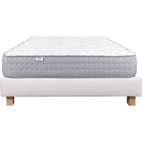 Ensemble Sommier beige (20cm) Matelas Zen (20 cm), mousses haute densité, ferme, face été/hiver, 90x190cm (1/5)