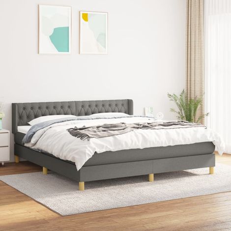 Lit Adulte Sommier et Matelas,Lit à sommier tapissier avec matelas Gris foncé 180x200cm Tissu -BVN40214 (1/5)