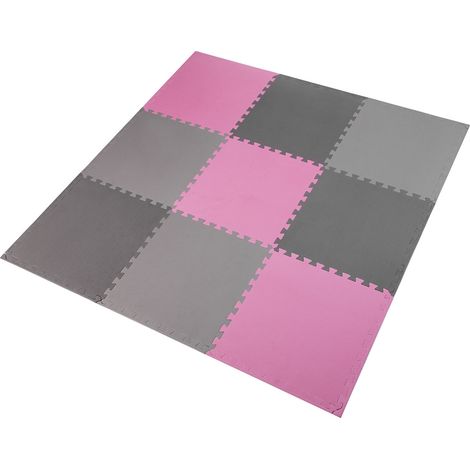 Puzzle-Schutzmatte, 60x60x1cm, 9-teiliges Set, Grau/Pink (1/5)