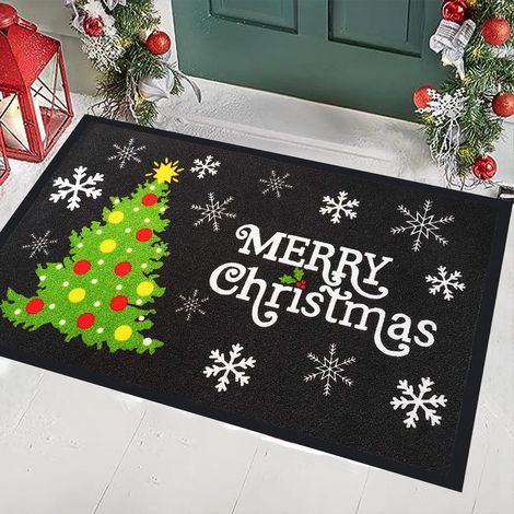 Tapis De Porte De Noël - Dos En Caoutchouc Antidérapant - Design Multicolore Pour Sol Humide - Idéal Pour Entrée Extérieure - 40 X 60 Cm (1/5)