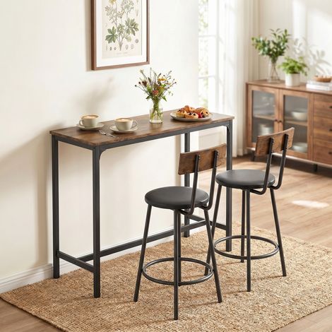 Table Bar 2 Tabourets, Table Haute Cuisine, 2 Chaises Rembourrées PU, Repose-Pieds, Marron (1/5)