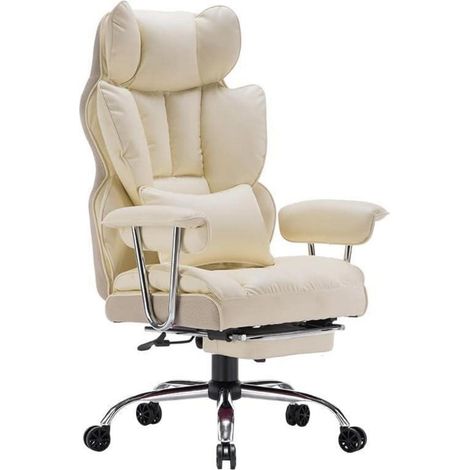 Ergonomischer Bürostuhl mit Fußstütze und Lendenwirbelstütze, bis 200 kg belastbar, Beige (1/5)