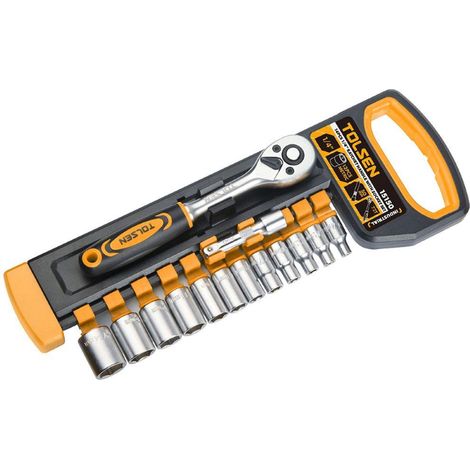 SET 14PZ CRICCHETTO REVERSIBILE CON BUSSOLE DA 1/4" TOLSEN