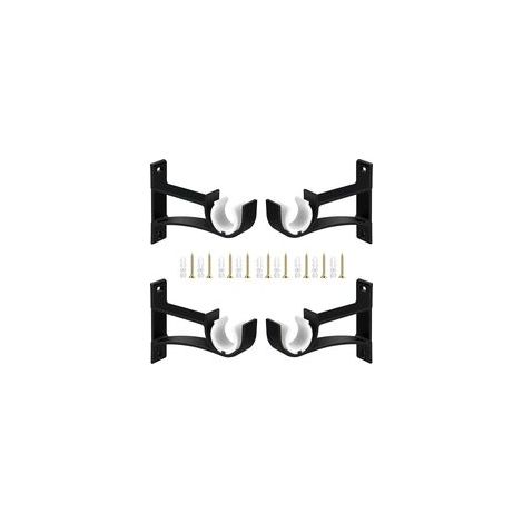 Lot de 4 supports de tringle à rideaux réglables en métal pour tringles à rideaux de 28 à 35 mm - Noir