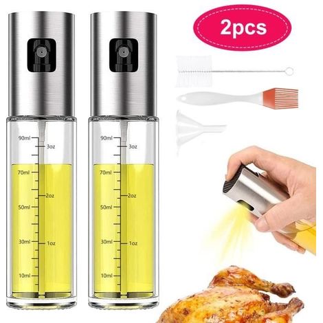 Vaporisateur d'huile et de vinaigre,2PCS Pulvérisateur d'huile 100ml,avec 2 Brosse et 1 Entonnoir 1 Brosse à huile pour Cuisine/BBQ (1/4)