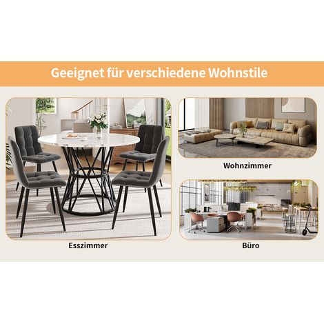 Set de table à manger (5 pièces), Set de table à manger avec 4 chaises. Confortable set de table à manger pour la cuisine. Table de cuisine ronde, diamètre de 100 cm. Pieds métalliques noirs. Plateau (1/5)