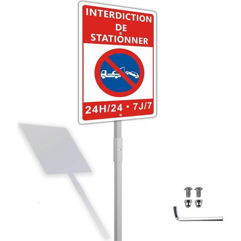 Panneau Interdiction de Stationner avec Piquet 24H/24 7J/7,Panneau de ne pas stationner 20x30cm -Métal en Aluminium de 1 mm-Revêtement réfléchissant et Résistant aux UV (1/5)