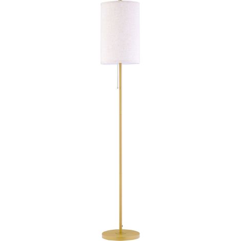 Lampadaire sur pied abat-jour lin structure acier douille E27, lampe de salon et chambre design élégant blanc crème