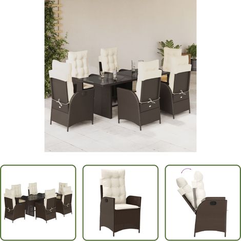 vidaXL Gartentisch - 7-tlg. Garten-Essgruppe mit Kissen Braun Poly Rattan (1/5)