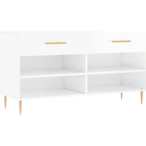 Banc à chaussures bottes commode étagère meuble entrée rangement brillant 102 x 35 x 55 cm bois d'ingénierie blanc