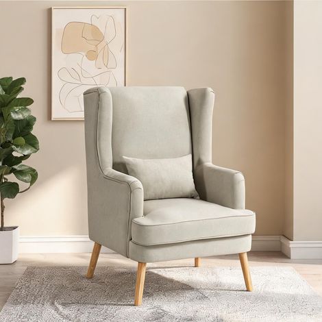 Fauteuil beige en rubberwood 77 x 77 x 110 cm (1/5)