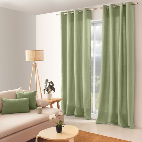 Rideau coloré en pur coton 8 œillets Vert Olive 135x240 cm (1/4)
