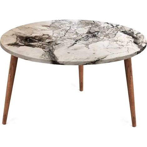 Table basse ronde effet marbre 75 x 75 cm en bois naturel