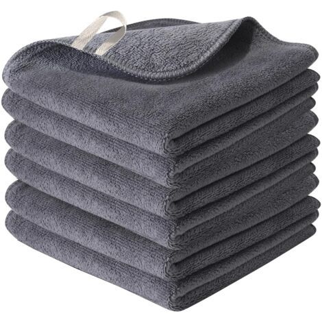Chiffons, absorbants épais, torchons de cuisine, serviettes commerciales, chiffons de nettoyage, nappes de nettoyage, paquets de 6 chiffons en microfibre lavables à séchage rapide, gris (1/3)
