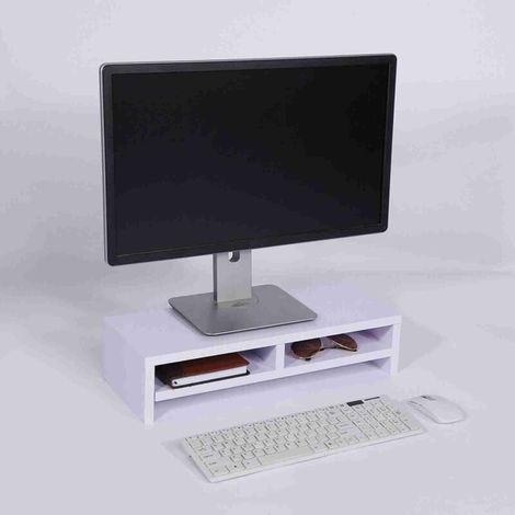 Jeffergarden Support pour écran de bureau, support pour ordinateur portable, étagère surélevée pour écran LCD, bureau blanc violacé (1/4)