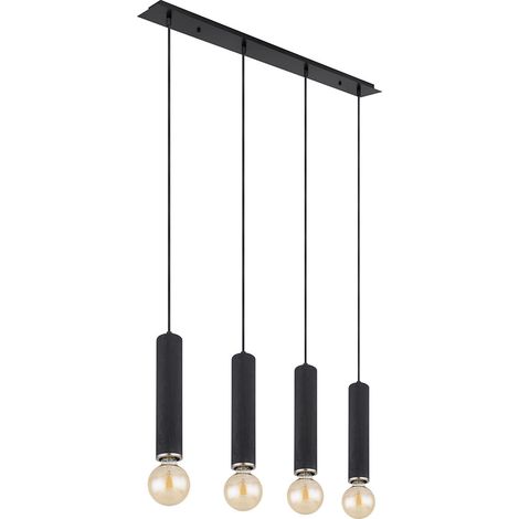 Suspension lampe suspension suspension suspension lampe salle à manger, 4 flammes, métal scandinave bois nickel noir, 4x douilles E27, LxPxH 93x10x120cm (1/5)
