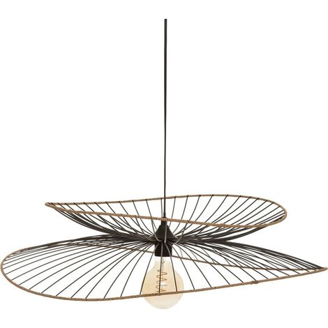 Atmosphera – Suspension métal et rotin Alara noir D69.5 – Grand diamètre 69,5 cm – Longueur câble 95 cm – Compatible ampoules toutes classes (1/5)