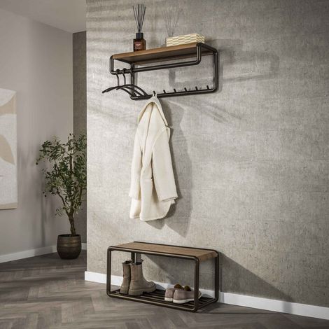 Garderobe Senna Stange und Hutablage 8 Haken Driftbraun