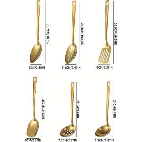 6 Set de couverts partagés en acier inoxydable doré : cuillère de service, fourchette et louche pour banquet, cuisine, cadeau de fête (1/4)