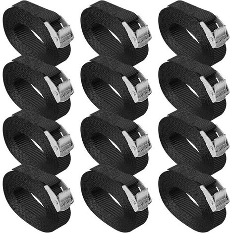Correas de sujeción de 12 piezas，correas de sujeción cortas，hebilla ajustable de 1 m de largo，aptas para motocicleta，color negro (1/5)