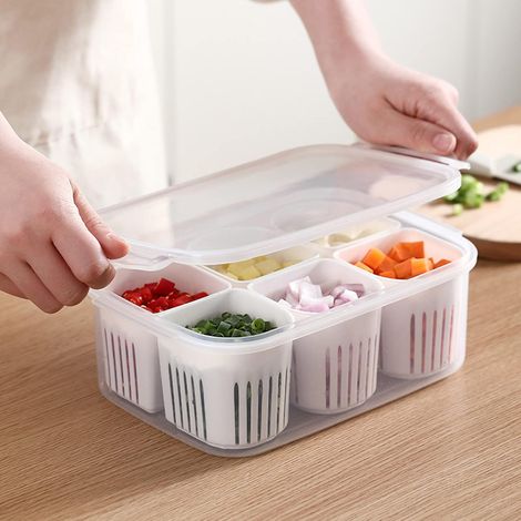 Contenitore per alimenti con coperchio e 6 cestelli scolapiatti rimovibili, plastica, bianco (1/4)