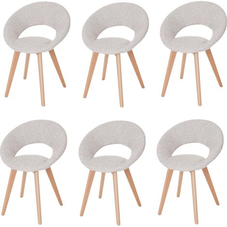 Lot de 6 chaises de salle à manger Palermo III, chaise de cuisine, design rétro années 50, textile, crème/gris (1/5)
