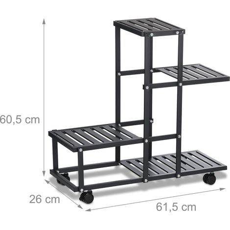 Estante para plantas moderno de 4 niveles con ruedas extraíbles 150 x 60 x 30 cm de acero negro 130015110 (1/3)