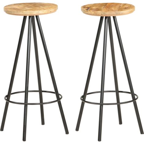Juego de 2 taburetes de bar sillas altas con reposapiés en madera de mango y hierro DEC029636