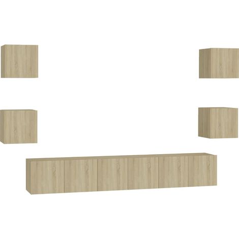 Conjunto de muebles mueble aparador TV televisión salón dormitorio salón 7 piezas roble sonoma madera contrachapada marrón 020025210