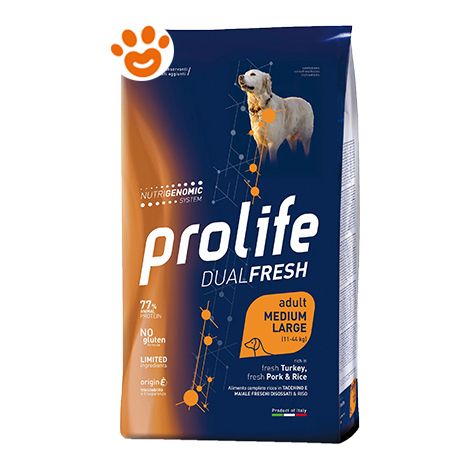 Prolife Dog DualFresh Adult Medium Large Tacchino, Maiale e Riso - Prolife Dog DualFresh Adult Medium Large Tacchino, Maiale e Riso - Sacco Da 12 Kg