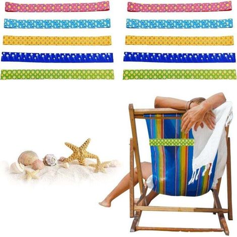 Lot de 10 rubans pour serviette de plage en caoutchouc élastique - Une nouvelle alternative aux clips de chaise de plage - Pour serviette, chaise de plage, piscine, (30 x 5 cm)