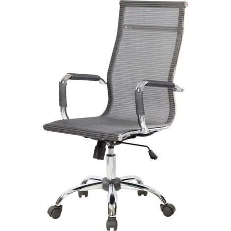 Dmora - Chaise de bureau Dmannin, Chaise de direction avec accoudoirs, Chaise de bureau ergonomique, Gris, 63x54h106/116 cm (1/4)
