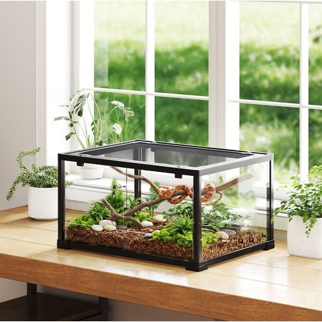 Terrario de vidrio 60 x 45 x 32 cm negro con cerradura, para evitar fugas – MEUBLIV (1/5)