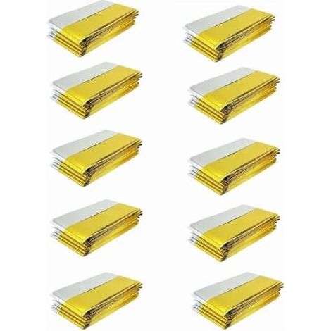 Confezione da 10 coperte termiche di sopravvivenza in Mylar extra-large, 210 cm x 160 cm, argento e oro, kit di sopravvivenza, pronto soccorso termico per campeggio e survivalismo (1/5)
