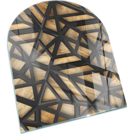 Glasbodenplatte für den Kamin Glas Unterlage Hitzeschutz für den Boden mit Dekorative Motiv Geometrie mit Holz 80x70 cm
