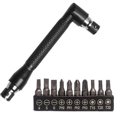 6,35 mm (1/4 Zoll) Doppel-Innensechskantschlüssel mit 10 verschiedenen Winkel-Schraubendreherbits, Handwerkzeugset, ideal für Haus und Garage – Schwarz