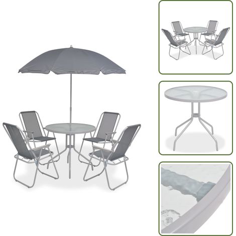 6-tlg. Garten-Essgruppe Stahl und Textilene Grau - Gartensofa - Gartenstuhl - Gartentisch - Outdoor Möbel - Stahlmöbel (1/5)