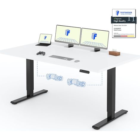 FlexiSpot Bureau Assis Debout Une Pièce 2 Mot 180×80. Noir+Blanc
